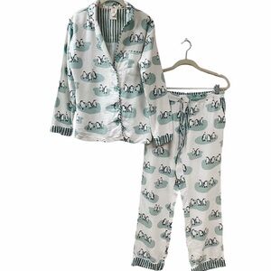 MUNKI MUNKI Penguin Love Flannel PJs 2 Piece Set Women Small Iceberg Graphic